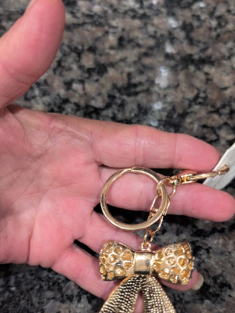 Fashion Jewelry Gold Bow Keychain Or Bag Charm with Turquoise Crystals NWT - Picture 3 of 5